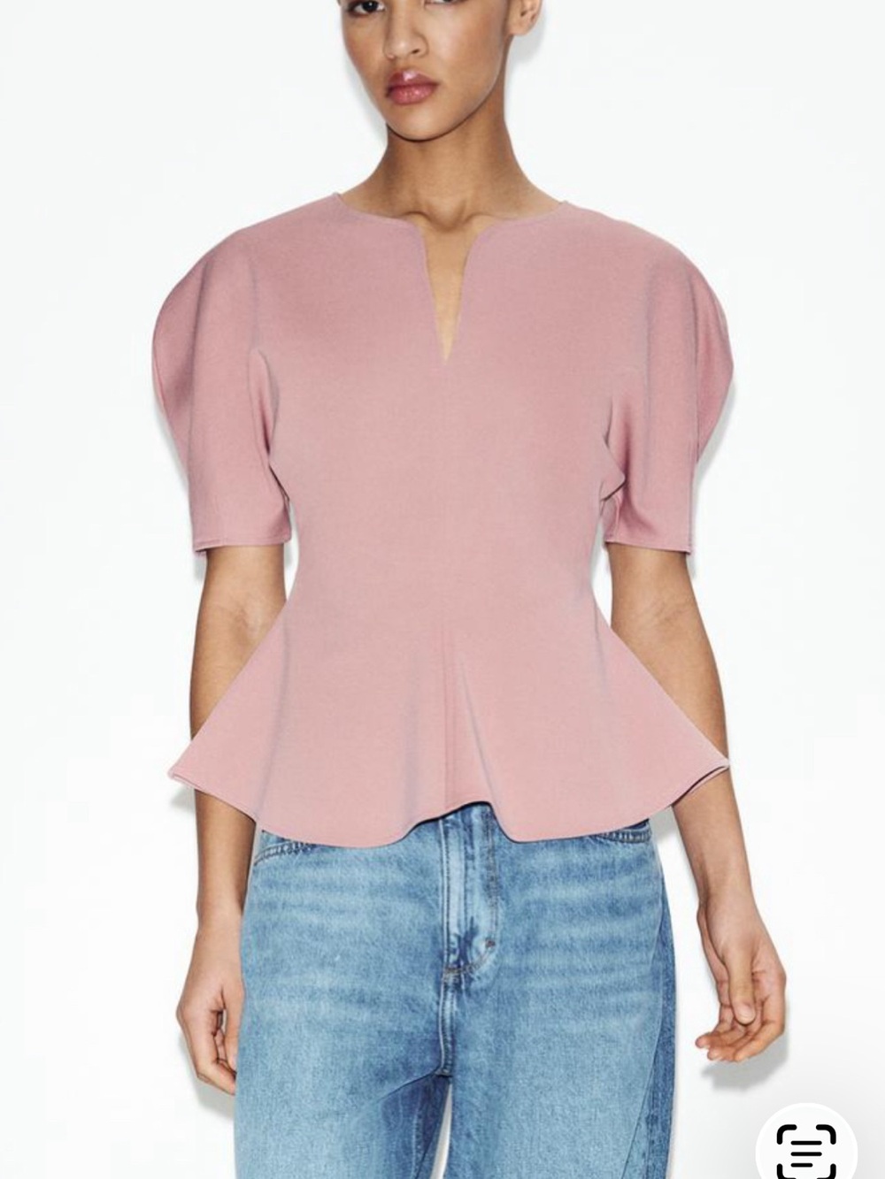 Zara Dusty Pink Peplum Short Sleeve Top